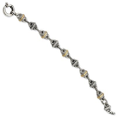 Antiqued Link 7.25 Inch Bracelet Sterling Silver &amp; 14k Gold QTC444