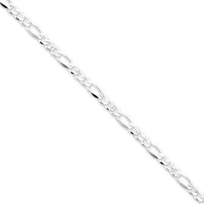 18 Inch 4.75mm Pave Flat Figaro Chain Sterling Silver QFF120-18, MPN: QFF120-18, 886774410869