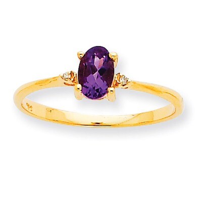 Polished Geniune Diamond &amp; Amethyst Birthstone Ring 10k Gold 10XBR203, MPN: 10XBR203, 191101091650