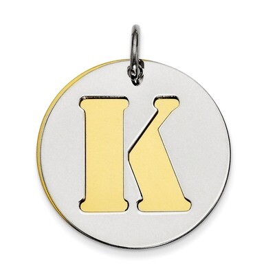 Initial K Double Plate Round Charm Sterling Silver QC7910K, MPN: QC7910K,