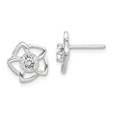 Flower Post Earrings Sterling Silver CZ Diamond QE14607, MPN: QE14607, 883957907192