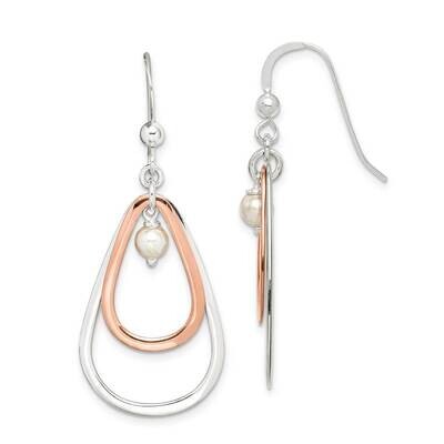 Rose Tone Swarovski Simulated Pearl Dangle Earrings Sterling Silver QE15426, MPN: QE15426, 88677404…