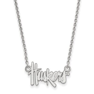 University of Nebraska Small Pendant with Chain Necklace 14k White Gold 4W009UNE-18, MPN: 4W009UNE-…