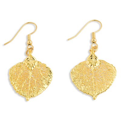 Aspen Leaf Dangle Earrings 24k Gold Dipped BF1366, MPN: BF1366, 810391015497