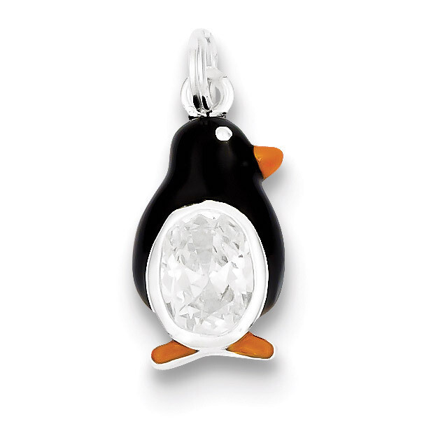 Enameled Polished Penguin Charm Sterling Silver Diamond QC7016, MPN: QC7016, 883957551258