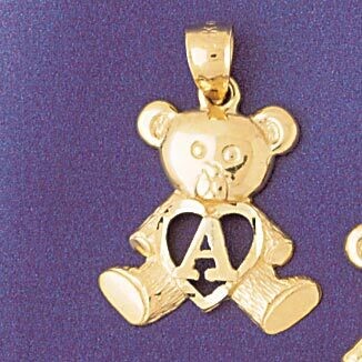 Dazzlers Jewelry Initial A Teddy Bear Pendant Necklace Charm Bracelet in Yellow, White or Rose Gold…