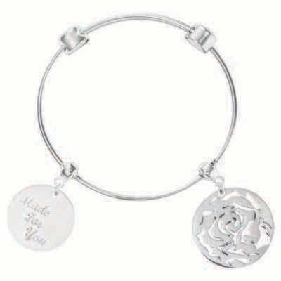 Nikki Lissoni Charm Bangle with Two Fixed Charms Made For You with Passion Rose Silver-Plated 17cm …