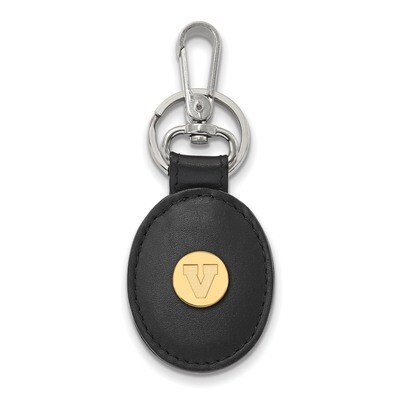 University of Virginia Black Leather Oval Key Chain Gold-plated Sterling Silver GP053UVA-K1, MPN: G…