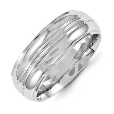 Sterling Silver Polished Grooved 8mm Ridged Edge Men&#39;s Band Rhodium Size 12 QWRE080RH-12