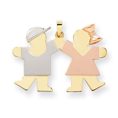 Large Boy on Left &amp; Girl on Right Engravable Charm 14k Tri-Color Gold XK419, MPN: XK419, 8839573782…