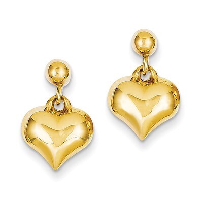 Puffed Heart Dangle Post Earrings 14k Gold Polished TC719, MPN: TC719, 883957290454