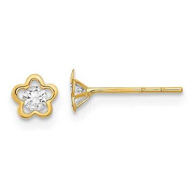 Flower with CZ Diamond Post Earrings 14k Gold Polished YE2080, MPN: YE2080, 191101786471