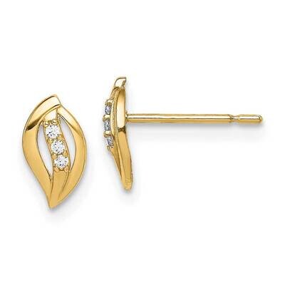 Leaf Stud Earrings 14k Gold CZ Diamond SE2871 by Madi K, MPN: SE2871, 191101901867