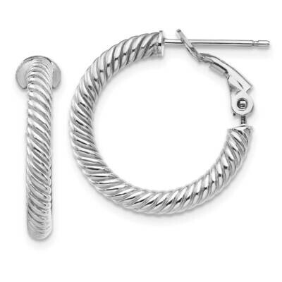 3x15mm White Gold Twisted Round Omega Back Hoop Earrings 14k Gold PRE942W, MPN: PRE942W, 1911019844…