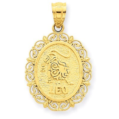 Polished Leo Zodiac Oval Pendant 14k Gold Solid Satin C2847, MPN: C2847, 883957017464