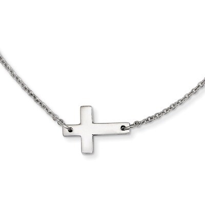 Polished Sideways Cross Necklace Stainless Steel SRN1209-16, MPN: SRN1209-16, 191101643309