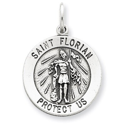 Saint Florian Medal Sterling Silver Antiqued QC5722, MPN: QC5722, 191101183850