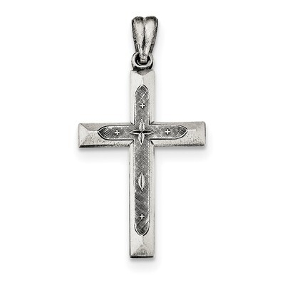 Polished and Brushed Latin Cross Pendant Sterling Silver Antiqued QC8261, MPN: QC8261, 191101454691