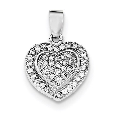 CZ Diamond Heart Pendant Sterling Silver Rhodium-plated Polished QP4447, MPN: QP4447, 191101363399