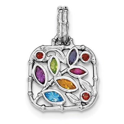 Multi Gemstone Pendant Sterling Silver Rhodium-plated QP4555RB, MPN: QP4555RB,