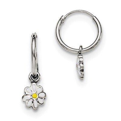 Child&#39;S Enameled Daisy Hinged Hoop Earrings Sterling Silver Rhodium-plated QE11236, MPN: QE11236, 1…