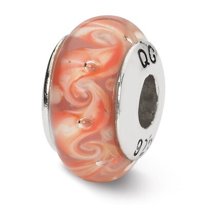 Pink Red Swirl Hand-blown Glass Bead - Sterling Silver QRS1312, MPN: QRS1312, 883957302720