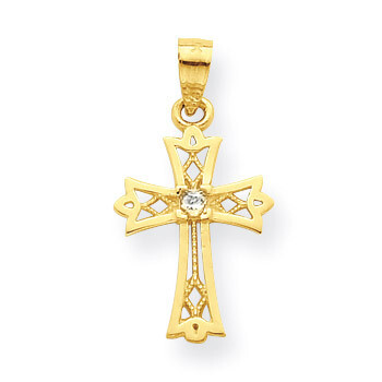 Cross Pendant 10k Gold Synthetic Diamond 10C1318, MPN: 10C1318, 886774021812