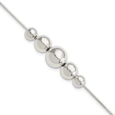 Tapered Round Bead with 1 Inch Extender Bracelet Sterling Silver Polished QG5881-7, MPN: QG5881-7, …