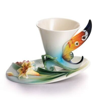 Franz Porcelain Buckeye Butterfly Cup Saucer Set FZ01673, MPN: FZ01673, 810524010610