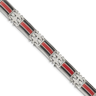 Black Carbon Fiber/Red Fiber Glass Inlay Bracelet Stainless Steel Polished SRB1950-9.25 by Chisel, …