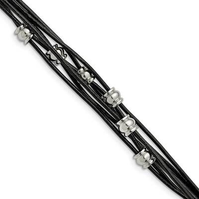Black Leather &amp; Polished Beaded Multi Strand Bracelet Stainless Steel SRB870-7.5 by Chisel, MPN: SR…