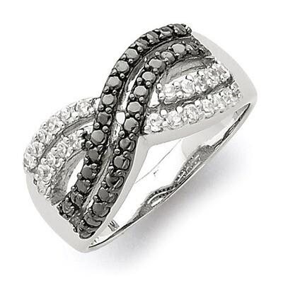 Black and Clear Diamond X Ring Sterling Silver Rhodium QR2753, MPN: QR2753, 883957462653