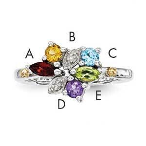 Five-stone and Diamond Mother&#39;s Ring Sterling Silver &amp; 14k Gold QMR45/5SY-9, MPN: QMR45/5SY-9,