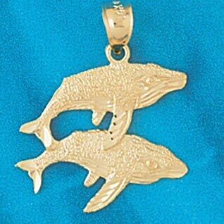 Dazzlers Jewelry Double Whale Pendant Necklace Charm Bracelet in Yellow, White or Rose Gold 825, MP…