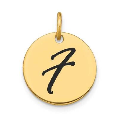 Letter F Black Epoxy Initial Disk Charm 14k Gold Polished YC1436F, MPN: YC1436F, 196904088173
