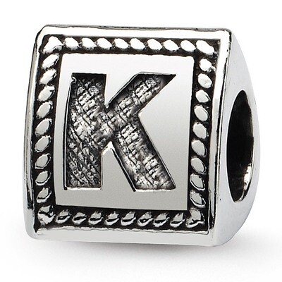 Letter K Triangle Block Bead - Sterling Silver QRS1429K, MPN: QRS1429K, 883957304601