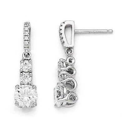 3 Stone Dangle Post Earrings Sterling Silver &amp; Cubic Zirconia QMP1352, MPN: QMP1352, 886774297767