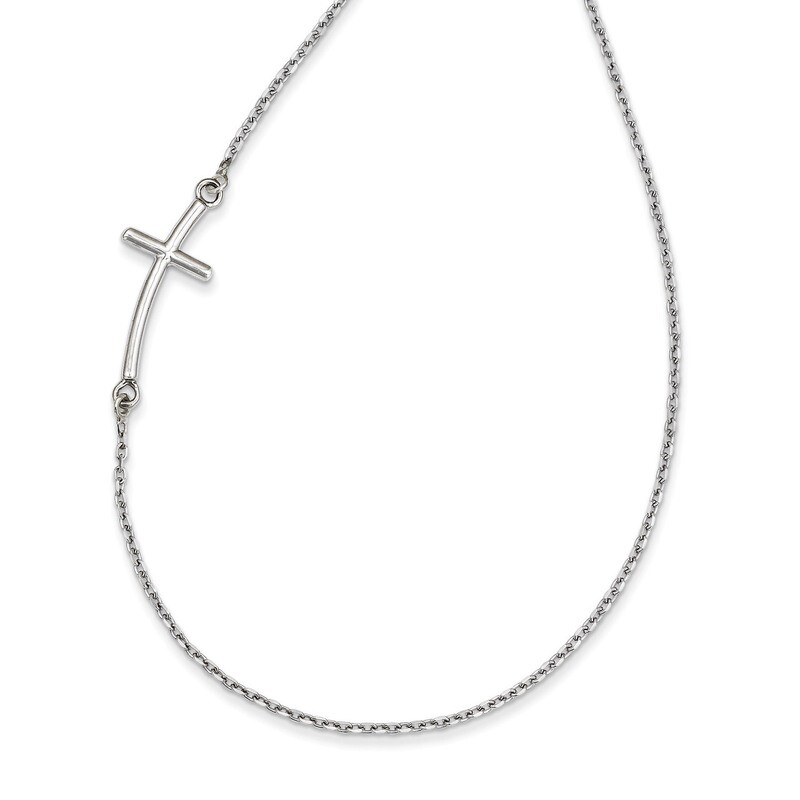 Sideways Curved Cross Necklace 14k White Gold Large SF2083