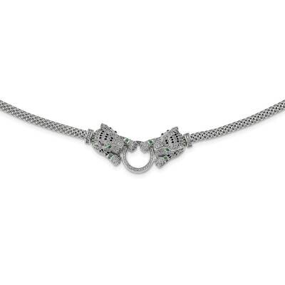 Tigers Holding Ring CZ Diamond Necklace 18 Inch Sterling Silver Rhodium-Plated Polished QG6037-18, …