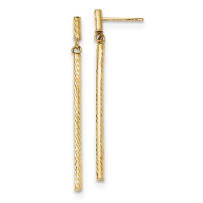 Diamond -cut Bar Dangle Post Earrings 14k Gold Polished TH955, MPN: TH955, 191101143069