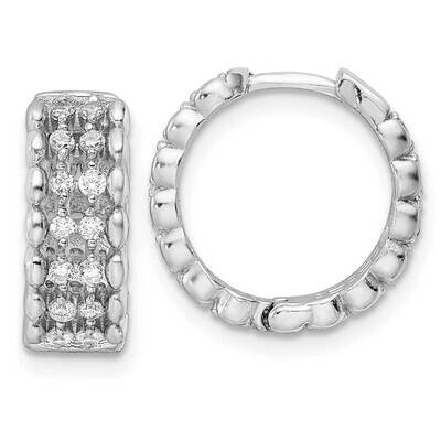 CZ Diamond Hinged Hoop Earrings Sterling Silver Rhodium-Plated Polished QE16302, MPN: QE16302, 1969…