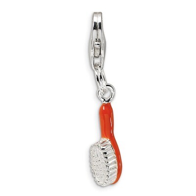 Orange Enameled Hair Brush Charm Sterling Silver QCC252 by Amore La Vita, MPN: QCC252, 883957332093