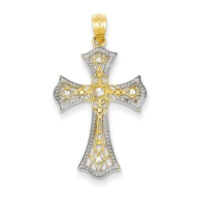 Diamond-cut Cross Pendant 14k Gold Rhodium C4516, MPN: C4516, 883957345819