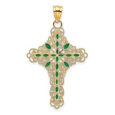Green Enamel Filigree Cross Charm 14k Gold K6648, MPN: K6648, 637218118038