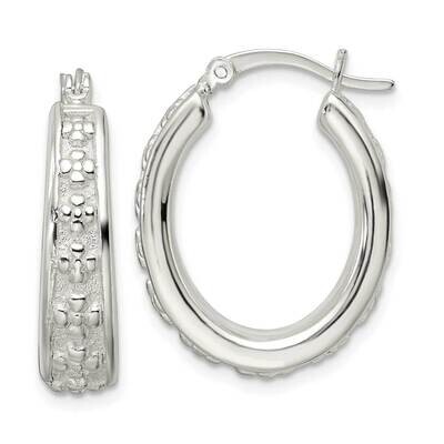 Floral Oval Hoop Earrings Sterling Silver Polished QE15908, MPN: QE15908, 196904153222