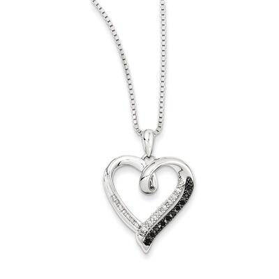 Black &amp; White Diamond Heart Pendant Sterling Silver QP3747, MPN: QP3747, 818050012238