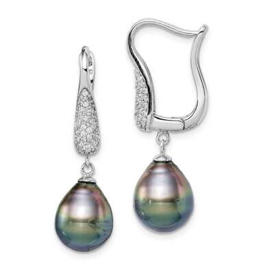 9-10mm Tahitian Drop Pearl CZ Diamond Earrings Sterling Silver Rhodium Plated QE15214, MPN: QE15214…