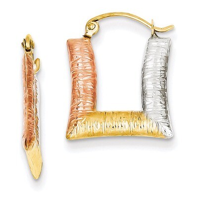 Hollow Textured Square Hoop Earrings 14k Gold &amp; White &amp; Rose Rhodium TL753, MPN: TL753, 883957026619