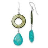 Dyed Blue Howlite &amp; Green Mother of Pearl Earrings Sterling Silver QE6171, MPN: QE6171, 191101189692