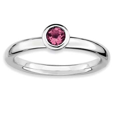 Low 4Mm Round Pink Tourmaline Ring Sterling Silver QSK505-10, MPN: QSK505, 886774007816